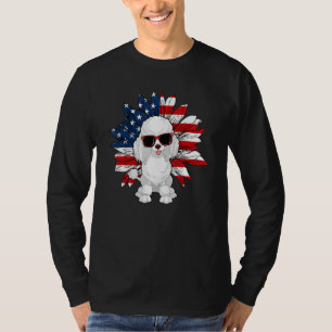 Poodle Sunflower American Flag Patriotic 4th Of Ju T-Shirt