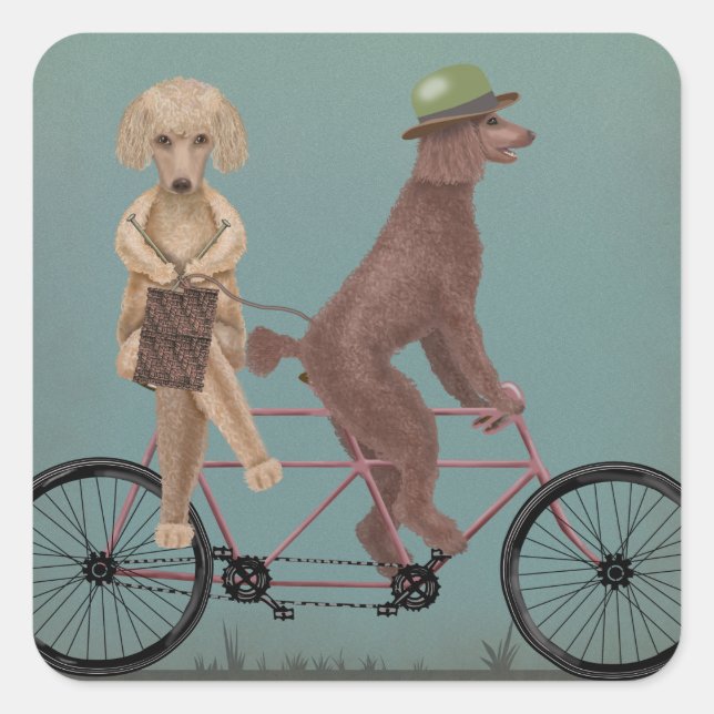 Poodle Tandem Square Sticker (Front)