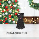 Poodle Teacup | Black Ornament Photo Sculpture Decoration<br><div class="desc">Cute,  curly haired,  black,  teacup poodle with pink bow on top of head.  Adorable eyes and pink tongue out.  



Graphic illustration by: Lori@SaltTownStudio</div>