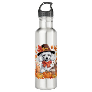 Poodle Thanksgiving Drinks Coffee Fall Leaves Pump 710 Ml Water Bottle