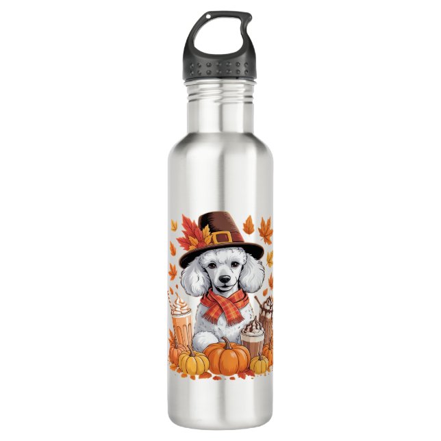 Poodle Thanksgiving Drinks Coffee Fall Leaves Pump 710 Ml Water Bottle (Front)