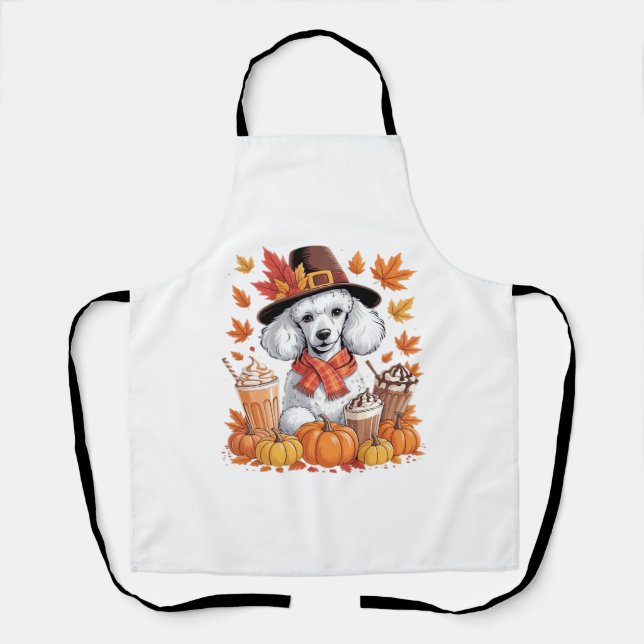 Poodle Thanksgiving Drinks Coffee Fall Leaves Pump Apron (Front)