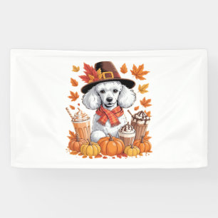 Poodle Thanksgiving Drinks Coffee Fall Leaves Pump Banner