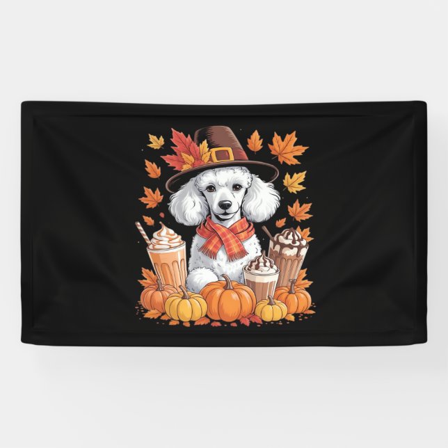 Poodle Thanksgiving Drinks Coffee Fall Leaves Pump Banner (Horizontal)