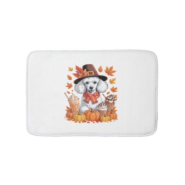 Poodle Thanksgiving Drinks Coffee Fall Leaves Pump Bath Mat (Front)