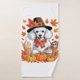 Poodle Thanksgiving Drinks Coffee Fall Leaves Pump Bath Towel