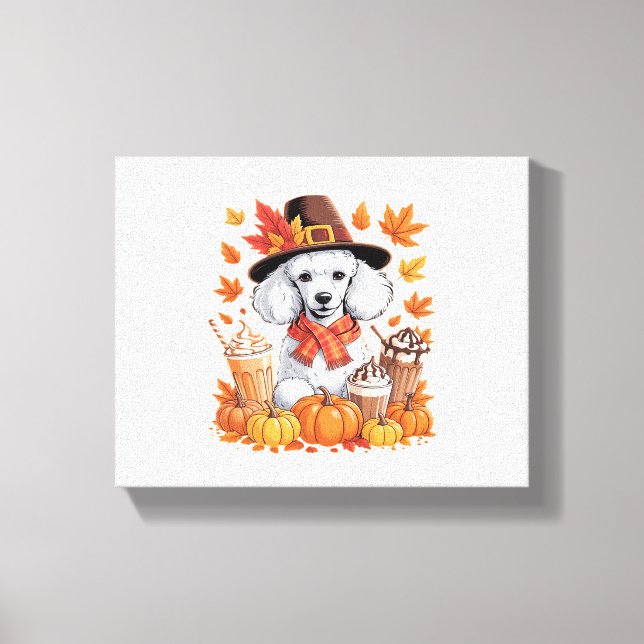 Poodle Thanksgiving Drinks Coffee Fall Leaves Pump Canvas Print (Front)