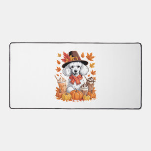 Poodle Thanksgiving Drinks Coffee Fall Leaves Pump Desk Mat