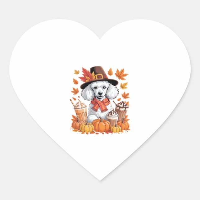 Poodle Thanksgiving Drinks Coffee Fall Leaves Pump Heart Sticker (Front)