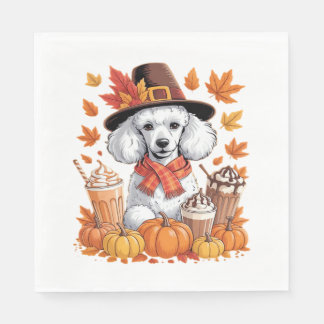 Poodle Thanksgiving Drinks Coffee Fall Leaves Pump Napkin