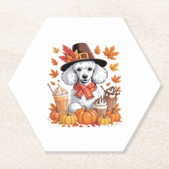 Poodle Thanksgiving Drinks Coffee Fall Leaves Pump Paper Coaster (Front)