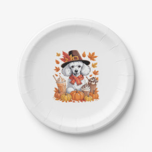 Poodle Thanksgiving Drinks Coffee Fall Leaves Pump Paper Plate