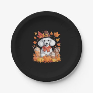 Poodle Thanksgiving Drinks Coffee Fall Leaves Pump Paper Plate