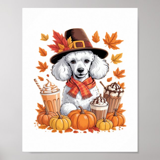 Poodle Thanksgiving Drinks Coffee Fall Leaves Pump Poster (Front)
