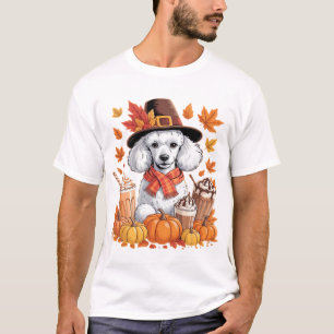 Poodle Thanksgiving Drinks Coffee Fall Leaves Pump T-Shirt
