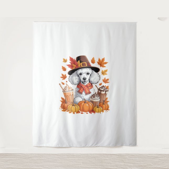 Poodle Thanksgiving Drinks Coffee Fall Leaves Pump Tapestry (Front)