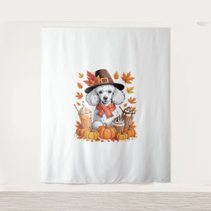 Poodle Thanksgiving Drinks Coffee Fall Leaves Pump Tapestry