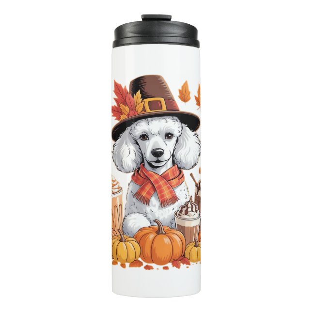 Poodle Thanksgiving Drinks Coffee Fall Leaves Pump Thermal Tumbler (Front)