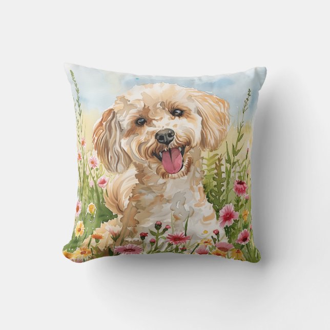 Poodle Throw Pillow – Watercolor (Front)