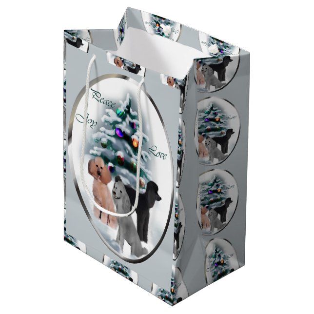 Poodle Trio Christmas Medium Gift Bag (Front Angled)