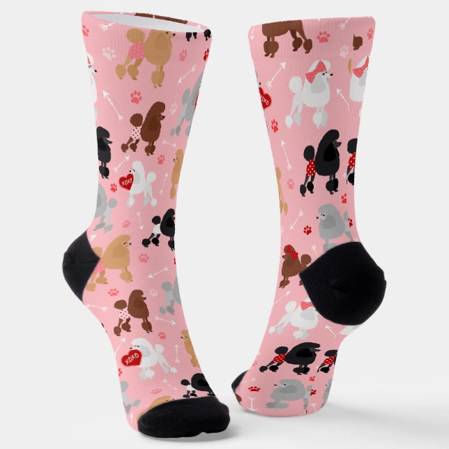Poodle Valentine Pattern Socks (Angled)