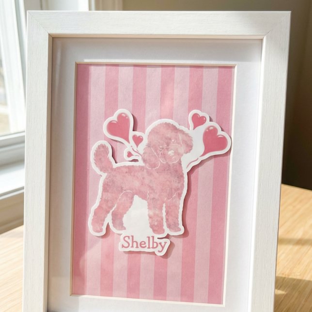 Poodle Valentine Sticker, Pastel Pink, Custom Name (Creator Uploaded)
