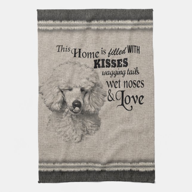 Poodle vintage portrait cute quote tea towel (Vertical)