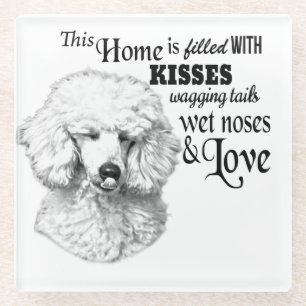 Poodle wagging tails dog quote glass coaster