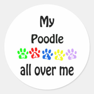 Poodle Walks Design Classic Round Sticker