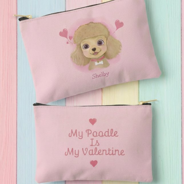 Poodle Watercolor Valentine Pouch with Custom Name (Creator Uploaded)