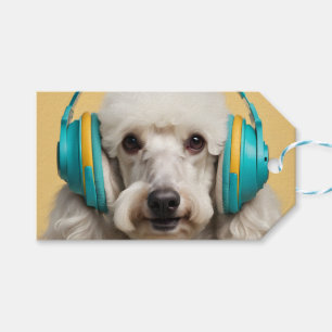 Poodle wearing headphones gift tags