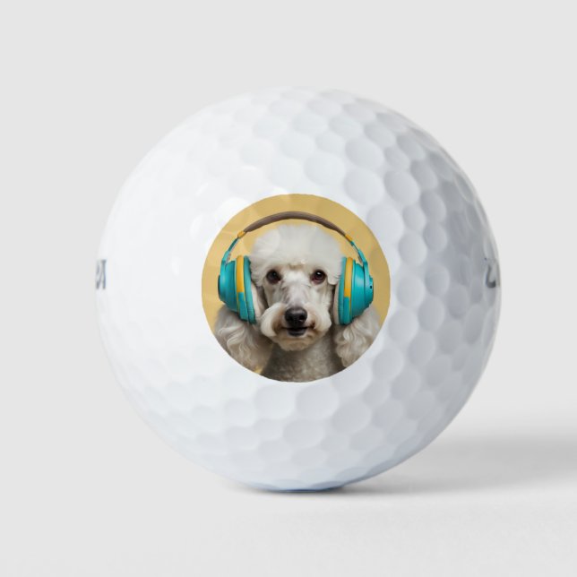 Poodle wearing headphones golf balls (Front)
