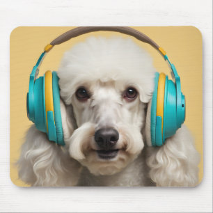 Poodle wearing headphones mouse mat