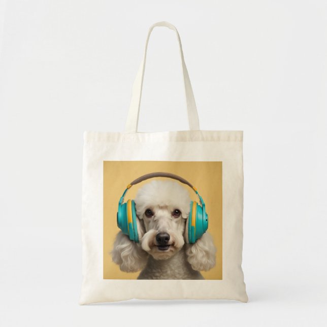 Poodle wearing headphones tote bag (Front)
