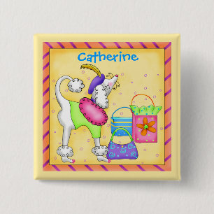 Poodle Whimsy Dog Art Yellow Name Badge