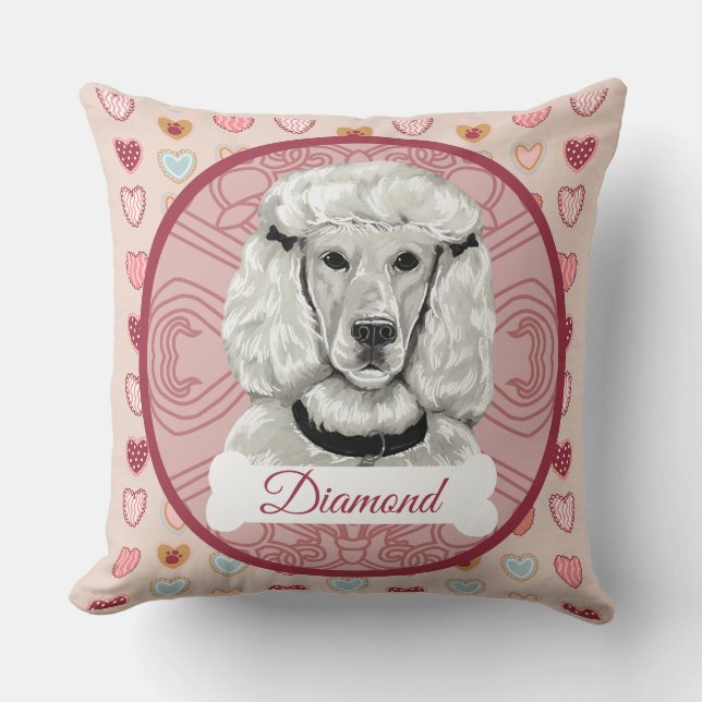 Poodle White Personalize Valentine Pillow (Front)