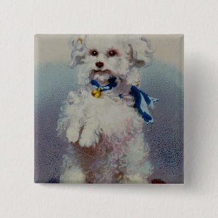 Poodle with blue ribbon 15 cm square badge