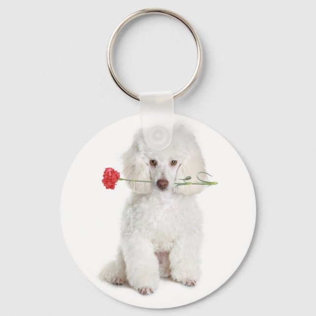 Poodle with Carnation Key Chain (Front)