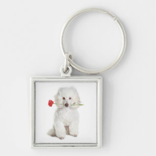 Poodle with Carnation Key Premium Chain Ring