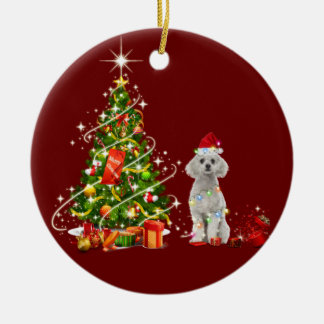 Poodle With Hat Scaft Christmas Ceramic Tree Decoration