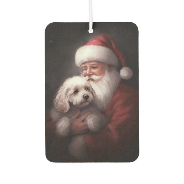 Poodle With Santa Claus Festive Christmas  Car Air Freshener (Front)