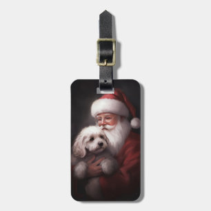 Poodle With Santa Claus Festive Christmas Luggage Tag
