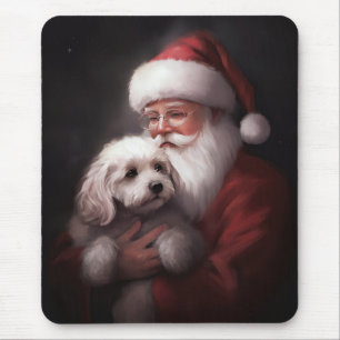 Poodle With Santa Claus Festive Christmas  Mouse Mat