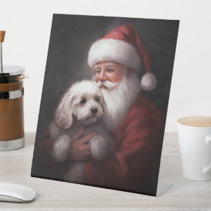 Poodle With Santa Claus Festive Christmas  Pedestal Sign