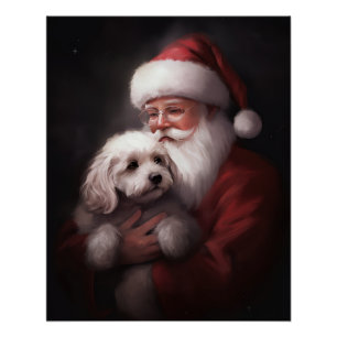 Poodle With Santa Claus Festive Christmas  Poster