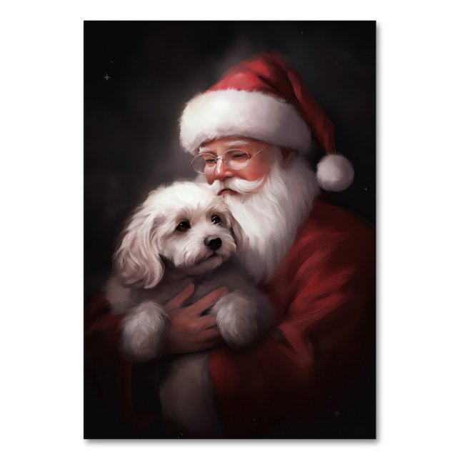 Poodle With Santa Claus Festive Christmas  Table Number (Front)