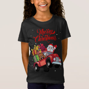 Poodle With Santa Claus In Red Truck Dog T-Shirt
