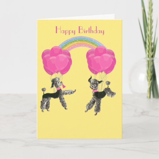 Poodles and Balloons Rainbow Birthday Card (Front)
