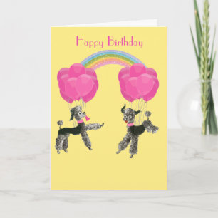 Poodles and Balloons Rainbow Birthday Card