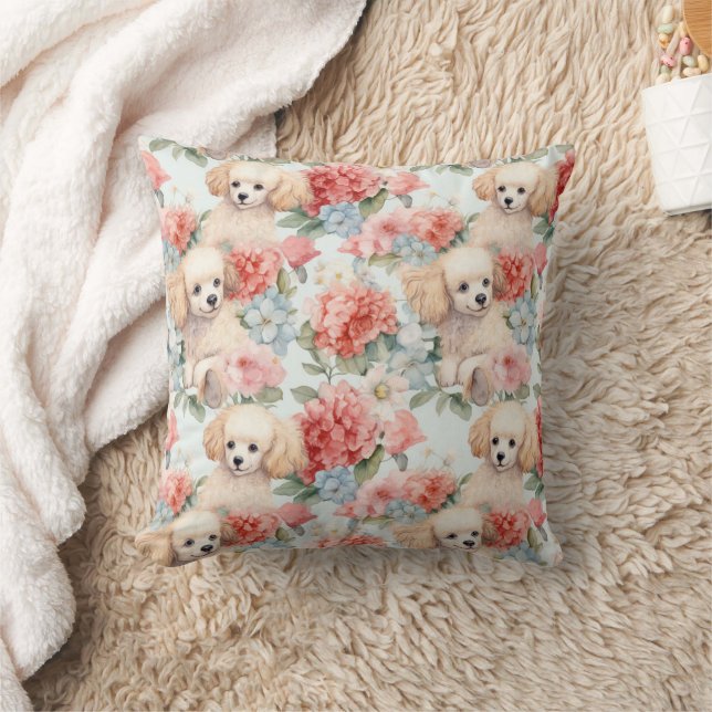 Poodles and Flowers  Cushion (Blanket)